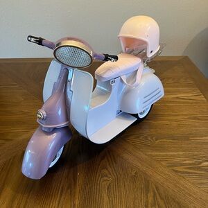 Pink and Purple Doll Ride-On Scooter with Helmet for 18-Inch Dolls